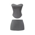 Women's Sexy Corset Strapless Slim Fit Vest Low Waist Solid Color Skirt Set