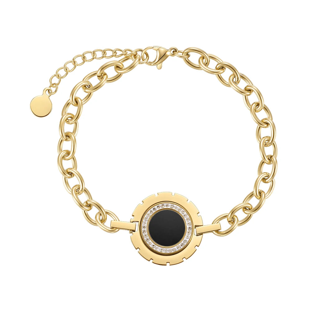 14K Gold Plated Stainless Steel Jewelry Chain Round Shell Zircon Charm Accessories Bracelets B222278