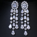 MOQ 2pcs Wholesale Jewelry Women Wedding Cubic Zirconia Tassel Long Bride Earrings Chandelier