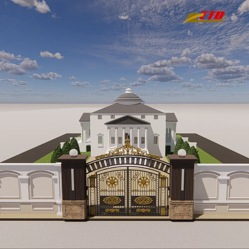 Custom Iron Main Gates Sleek Eco-Friendly 3D Modeling Weatherproof for Contemporary Villas Made in Vietnam
