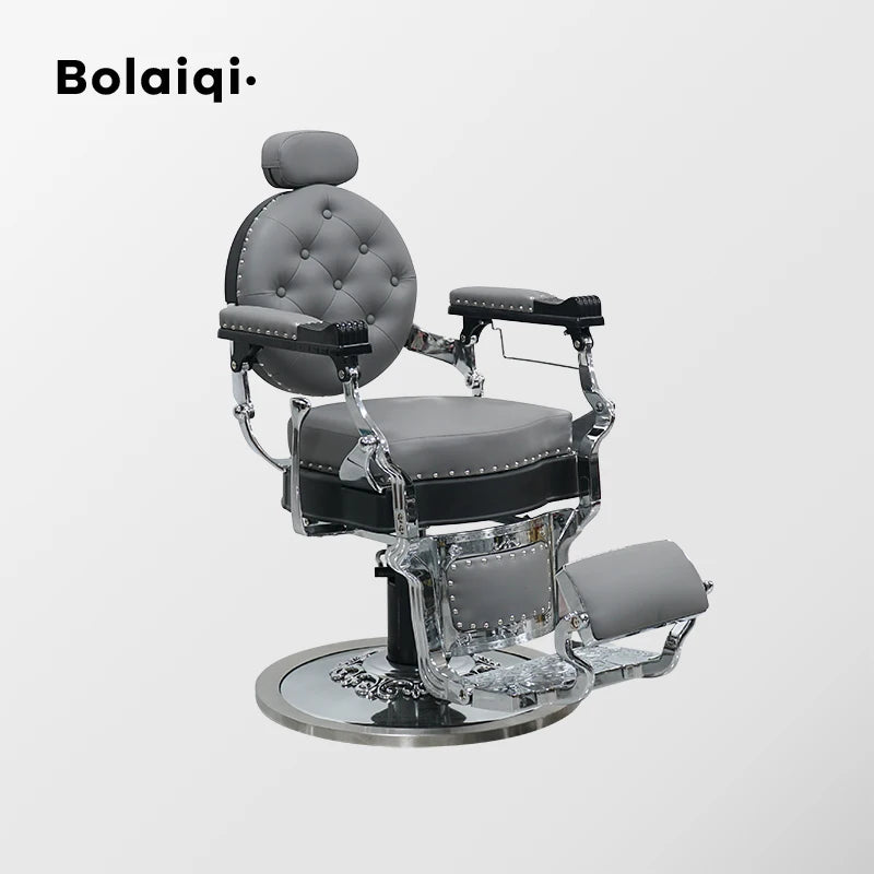 BOLAIQI Custom Luxury Barber Chair for Salons Schools Reclining Height Adjustable Black Metal Frame Hydraulic Pump Barber Shops