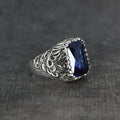 Azuris Custom Logo 925 Sterling Silver Ottoman Style Men's Ring Naturel Black Stone Handmade in Turkey VALKH1569
