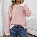 2025 Autumn Winter New Cross-Border EU/US Women's Top - Faux Wool Color Block Crew Neck Loose Long Sleeve Fashion Top