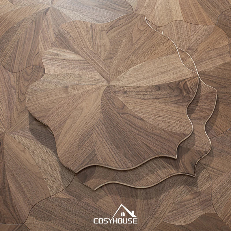 Luxury Engineered Wood Parquet Flooring Walnut & White Oak Artistic Pattern Floor for Hotel Lobby & Commercial Projects MegaBDM