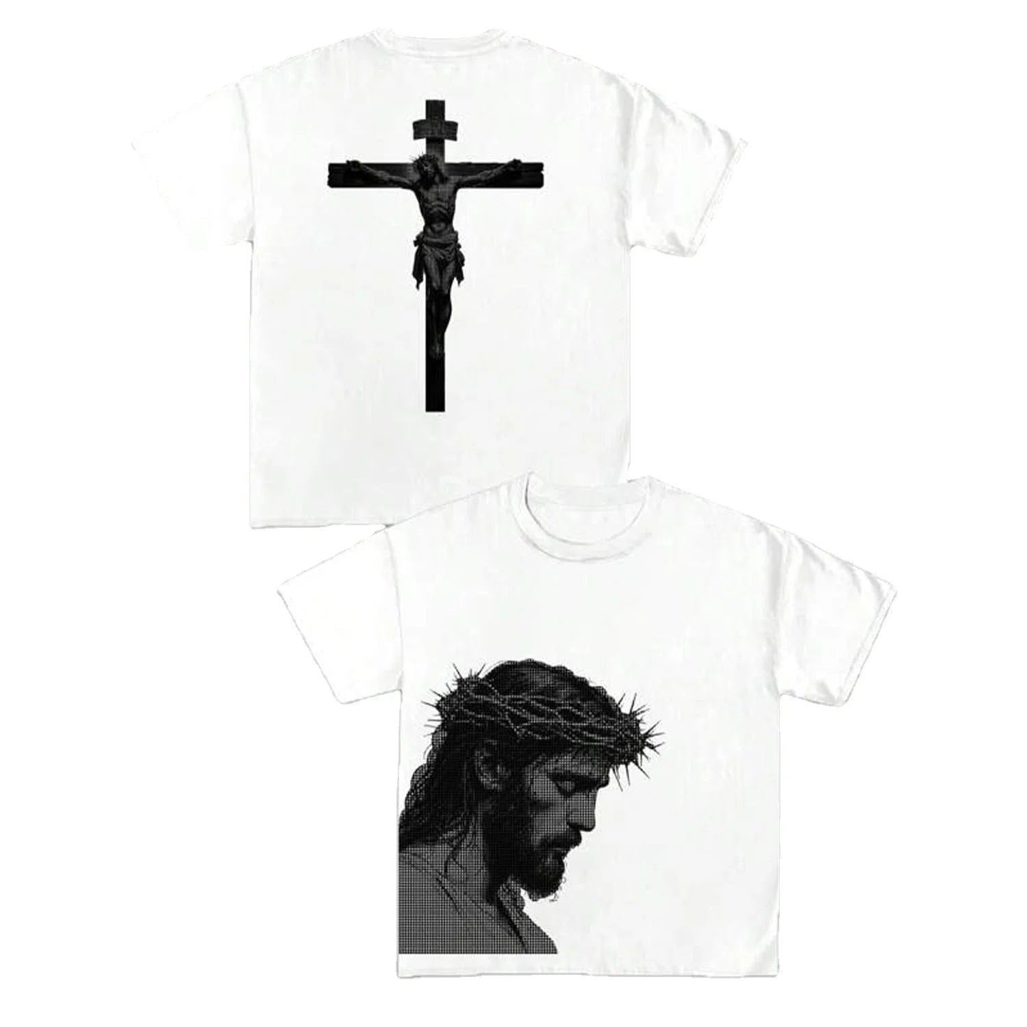 Custom White Oversized Long Jesus Christ Cross T-Shirt Silk Screen Printed 100% Cotton Worsted Streetwear Christian Men's 200gsm