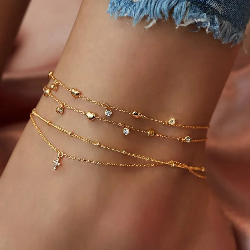 20% OFF Hot Selling Star Moon Multi Layer Foot Chain Love Cross Personalized Versatile Jewelry for Women
