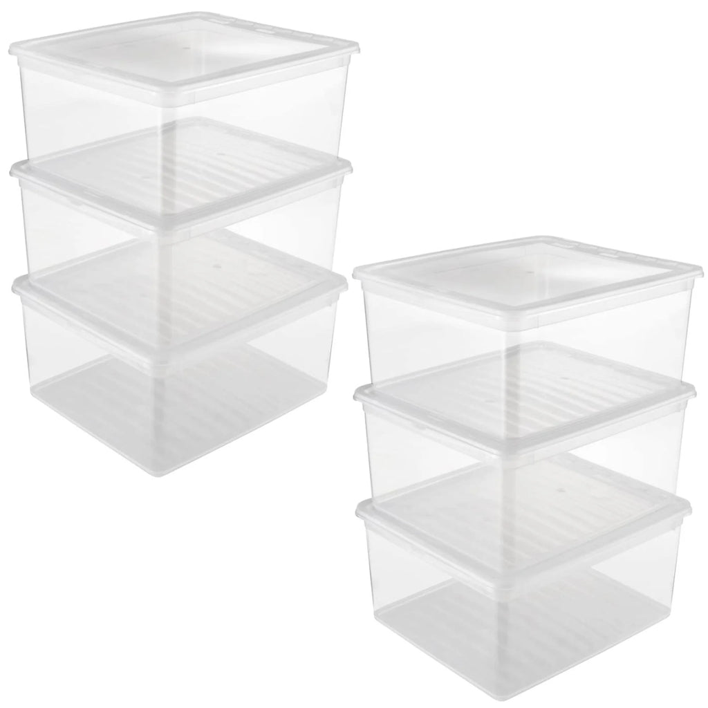 2x Set Storage Boxes 3x18 L Plastic Natural Transparent 39 x 33.5 x 18 cm