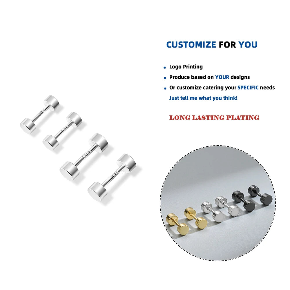 LE134 Minimalist 925 Sterling Silver Tiny Geometric Barbell Wholesale Fashion Jewelry Gold Plated Screw Back Earring Women Men