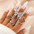 4 Pcs/Set Hot Sell Creative Irregular Ring Punk Exaggerated Big Butterfly Geometric Ring Set for Women