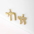 QIKU Wholesale Hebrew Chai Alphabet Charms Cubic Zirconia Jewish Letter Pendants for Jewelry Necklace Making