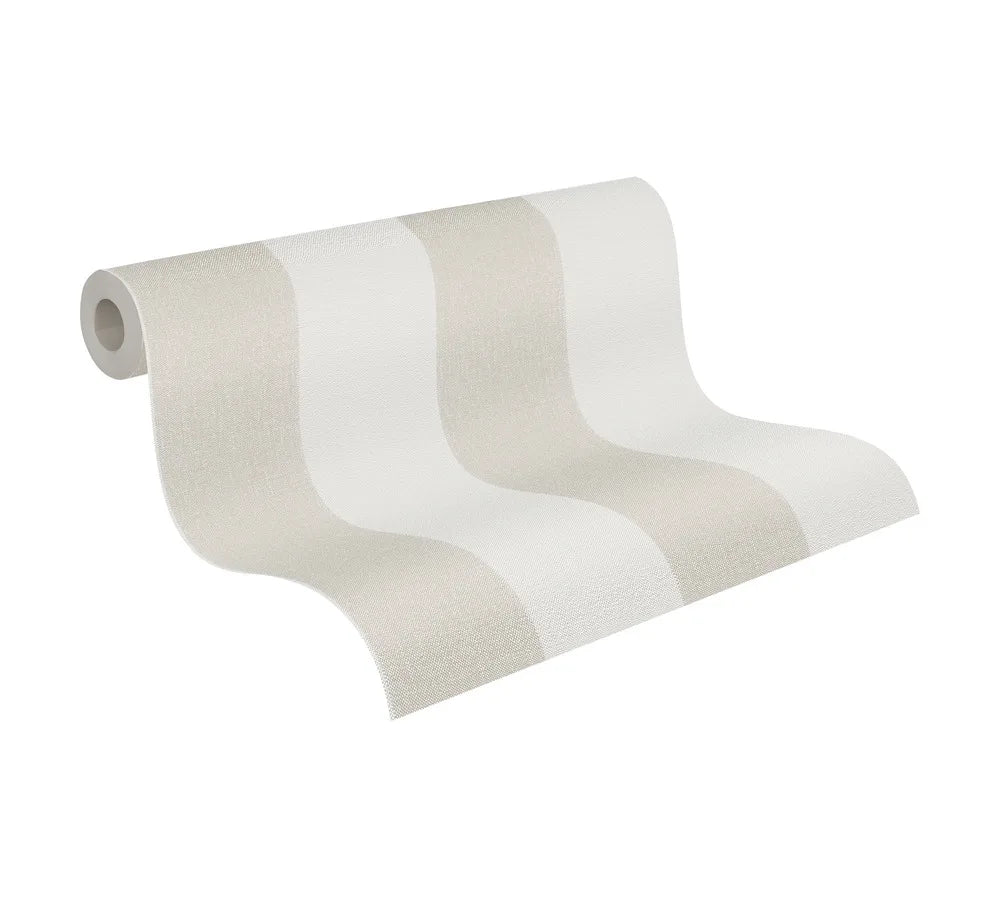 Made Germany Modern Non Woven Wallpaper Rolls Stripes White Brown Beige Highly Wash-Resistant Sound-Absorbing Hotel Bedroom