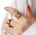 Premium Stainless Steel Three Layers Metal Simple Circle Finger Rings for Women 18K Gold Plated Engagement Wedding Ring Jewelry MegaBDM