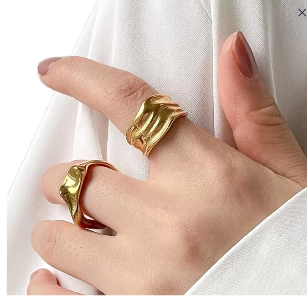 Premium Stainless Steel Three Layers Metal Simple Circle Finger Rings for Women 18K Gold Plated Engagement Wedding Ring Jewelry MegaBDM