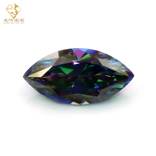 0.5-10 Carats Moissanite Stone Plating Rainbow Green Color VVS1 Marquise Cut Moissanite Gemstones with GRA Certificate