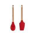 Bergner EXCALIBUR 2-Piece Kitchen Utensil Set - Spoon and Spatula - Silicone and Wooden Handle in Red