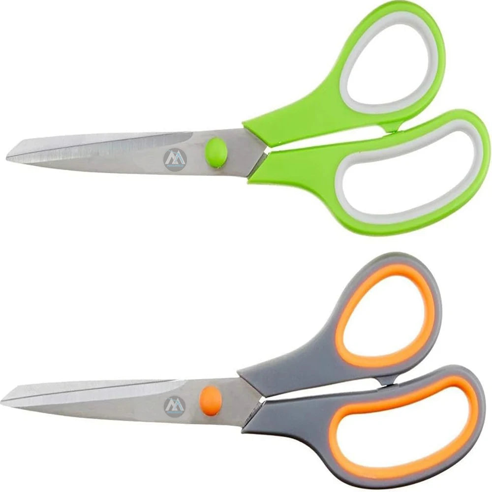Stainless Steel Scissors for Office Crafts Multipurpose Sharp Comfort Grip PVD Coated 2 Pack Green and Grey