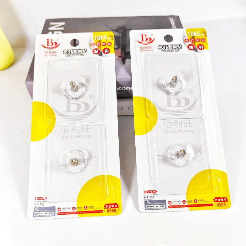 Transparent Self-Adhesive Screw Hooks Rustproof 201 Stainless Steel Wall Hanger for Home Organization Blister Pack