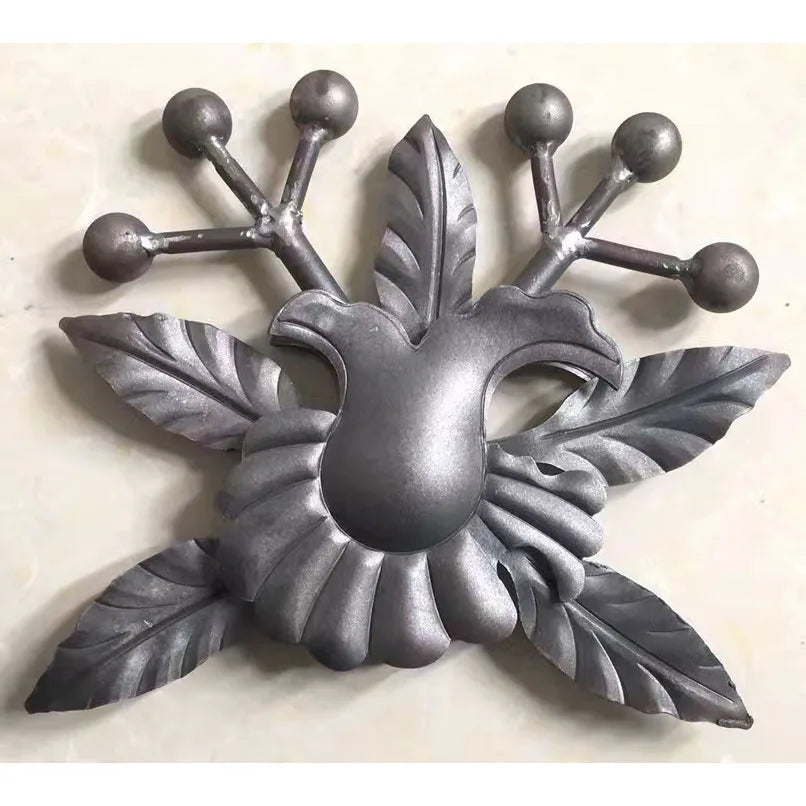 220x260mm Wrought Iron Components Elements Hot Forged Steel Leaves and Flowers for Stair Porch Railing Parts