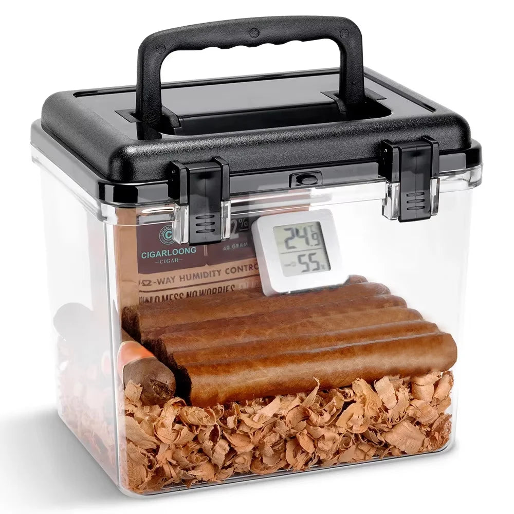 50 Pack Portable Classic Design Plastic & Cedar Wood Moisture-proof Humidor with Hygrometer Large Capacity Travel Cigar Humidor
