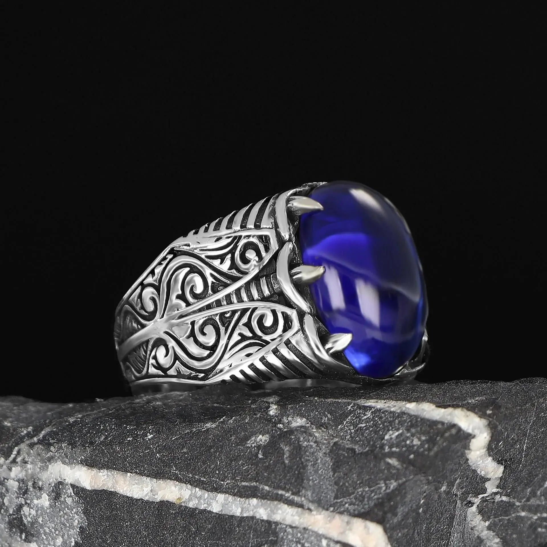 Hot New Azuris Men's 925 Sterling Silver Ring Ottoman Style with Natural Stone Direct From Turkey VALKH1956 Sale