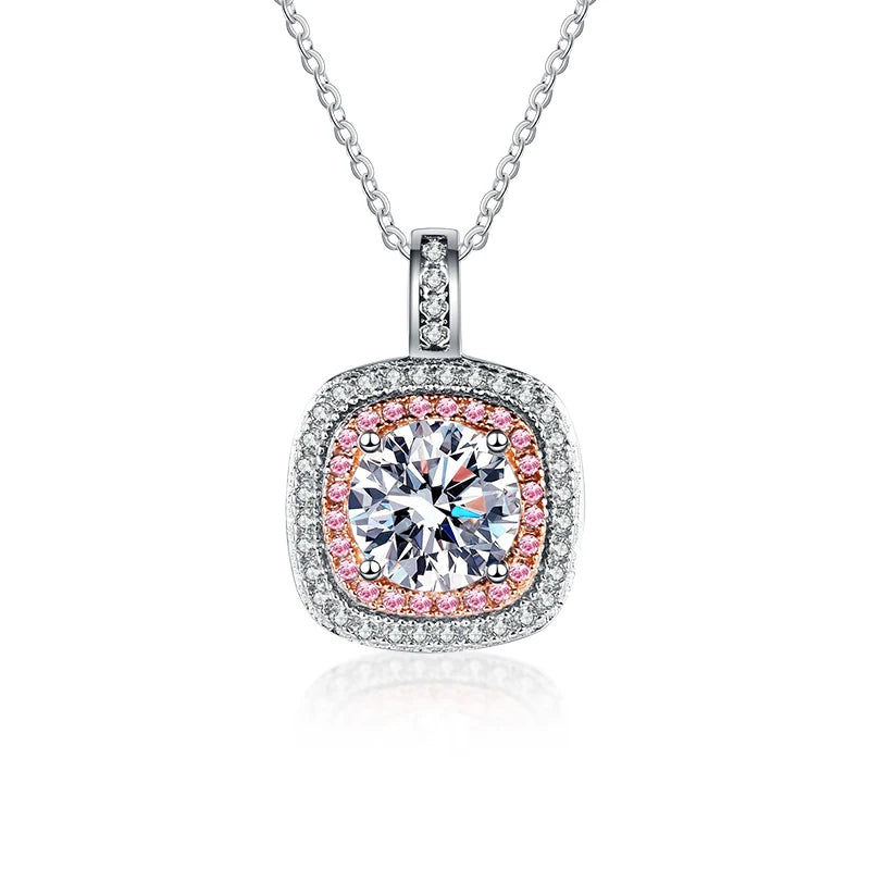 XMZ051 925 Sterling Silver Luxury 1 Ct Moissanite Square Pendant Necklace Chain Custom Jewelry for Women