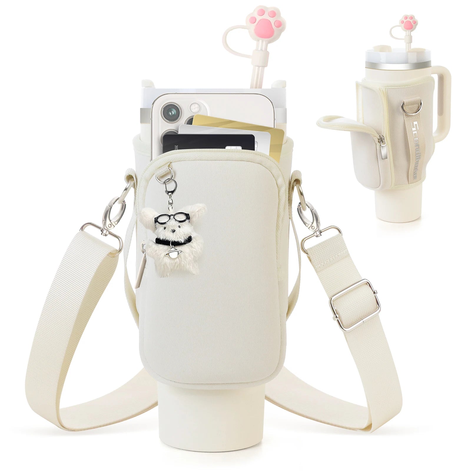 Adjustable Strap Casual Cooler Bag Neoprene Waterproof Insulated Reusable Shoulder Bag with Water Bottle Holder