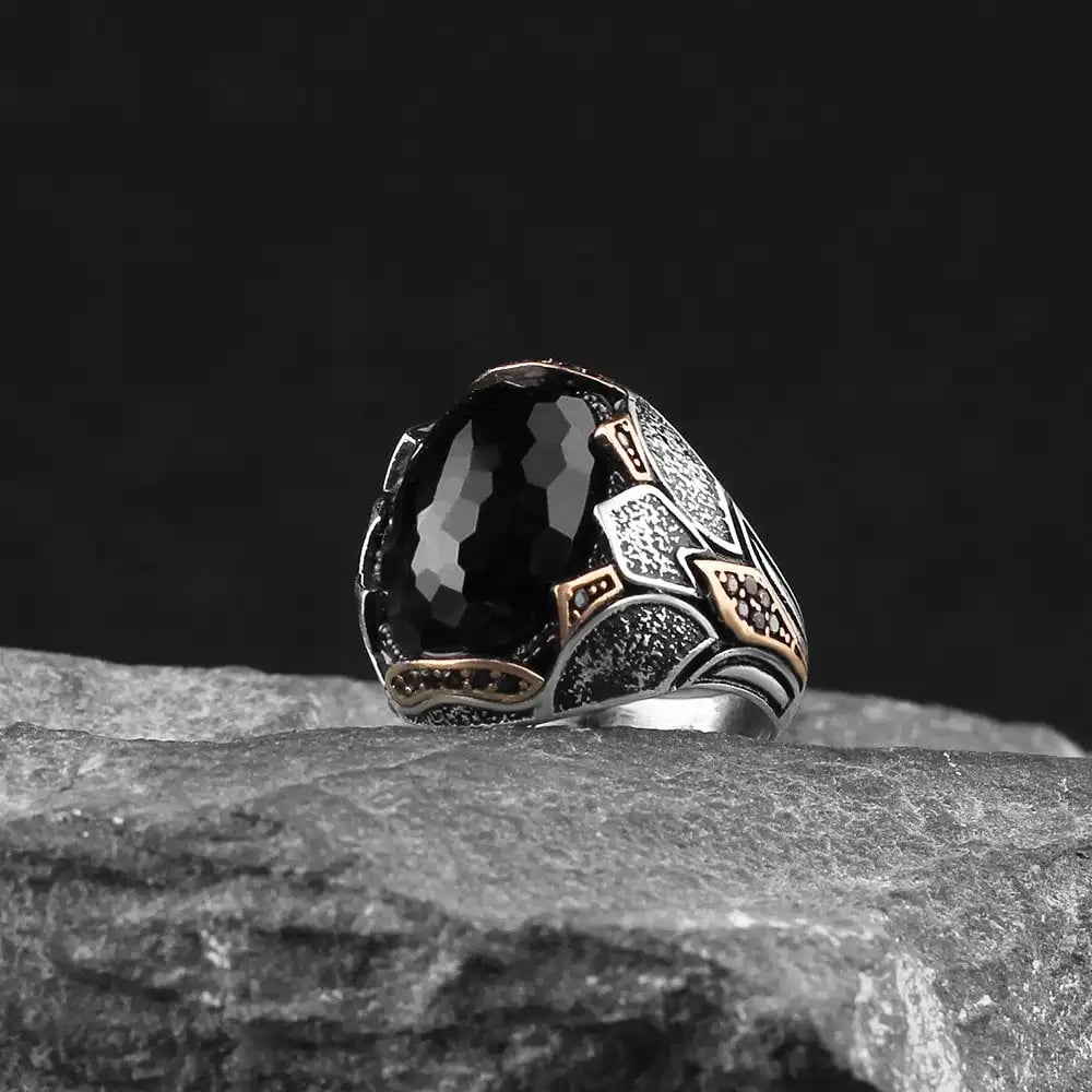New Arrival Azuris Men's 925 Sterling Silver Ring Ottoman Style From Turkey Natural Stone Aqeeq Fine Jewelry VALKH1037