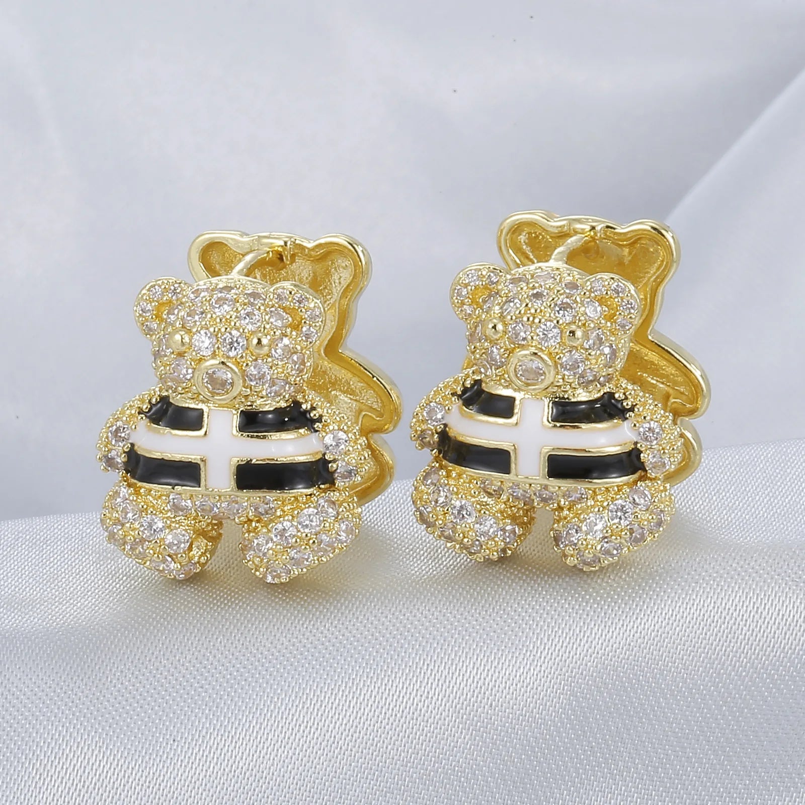 2024 New  Classic Style Diamond Multicolor 14K Gold Plated Cute Cartoon Design Bear Earrings