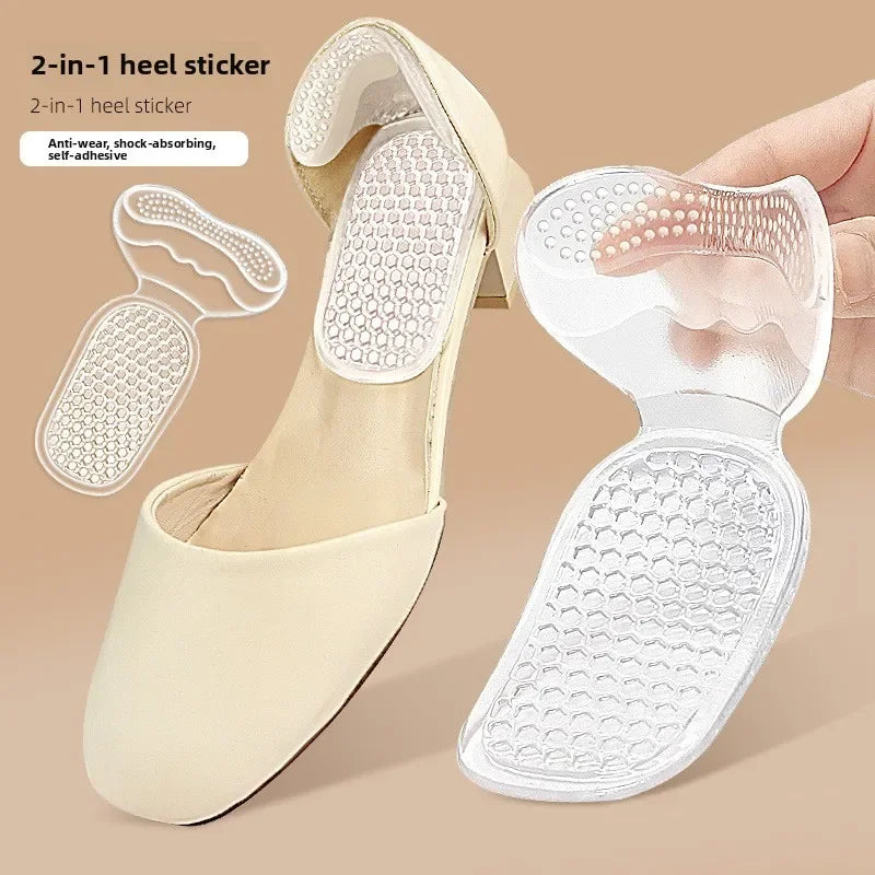 Melenlt2-in-1 Gel Heel Pads for High Heels Self-Adhesive Anti-Slip Shoe Inserts Soft Cushion for Blister & Heel Protection