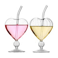 Hot Sale 220ml Heart Shape Ribbed and Smooth Cocktail Glass Cup with Straw