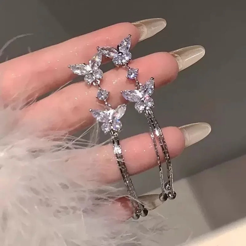 Exaggerated Long Zircon Tassel Earrings Light Luxury High-end Exquisite Fashionable Personality Earring