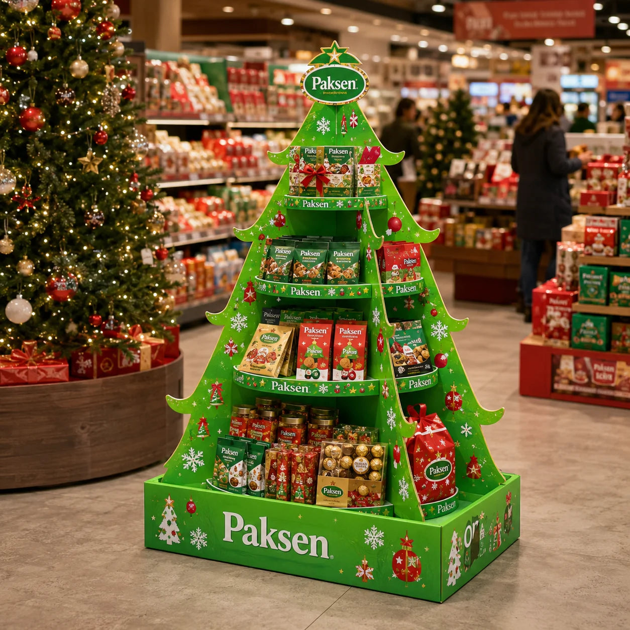 OEM Printed Cardboard Tree Display Stand Holiday Xmas Decoration Gift Floor Paper Display Rack