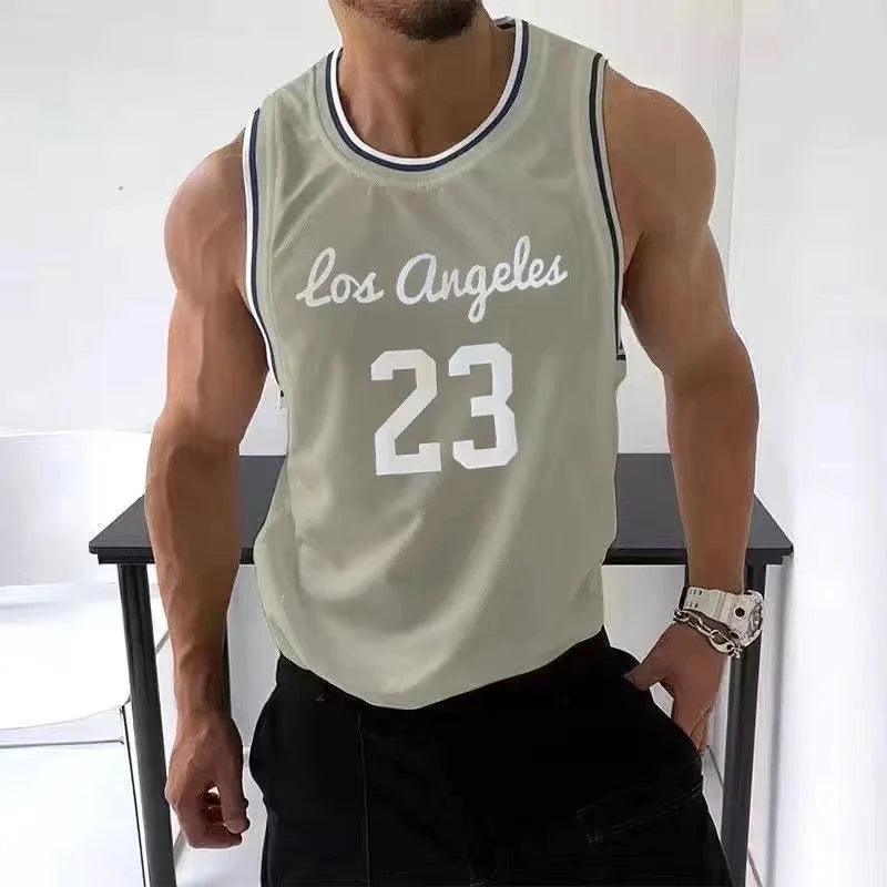 Summer Unisex Breathable Mesh Gym Tank Top Fitness Sports Vest Basketball Jersey Quick Dry Anti-pilling Garment Dyed