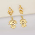 QIKU Wholesale Cute Cartoon Boy Girl Pendant Gold Plated with Cubic Zirconia Fashion Jewelry Charms for Necklace Making