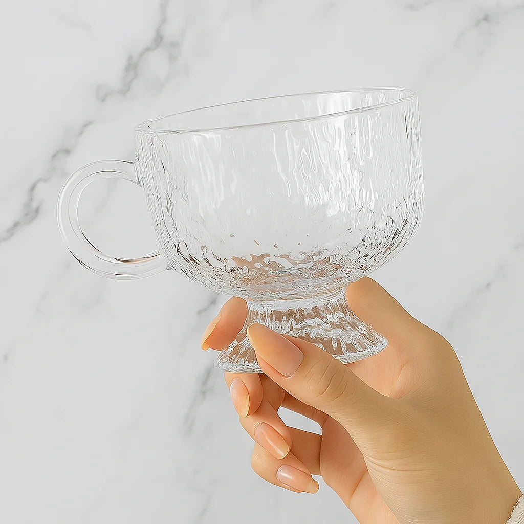 Wholesale Luxury Hand Blown Transparent Glass Goblet Dessert Bowl Handle Cup 6-7 oz Capacity Modern Multifunction Wedding