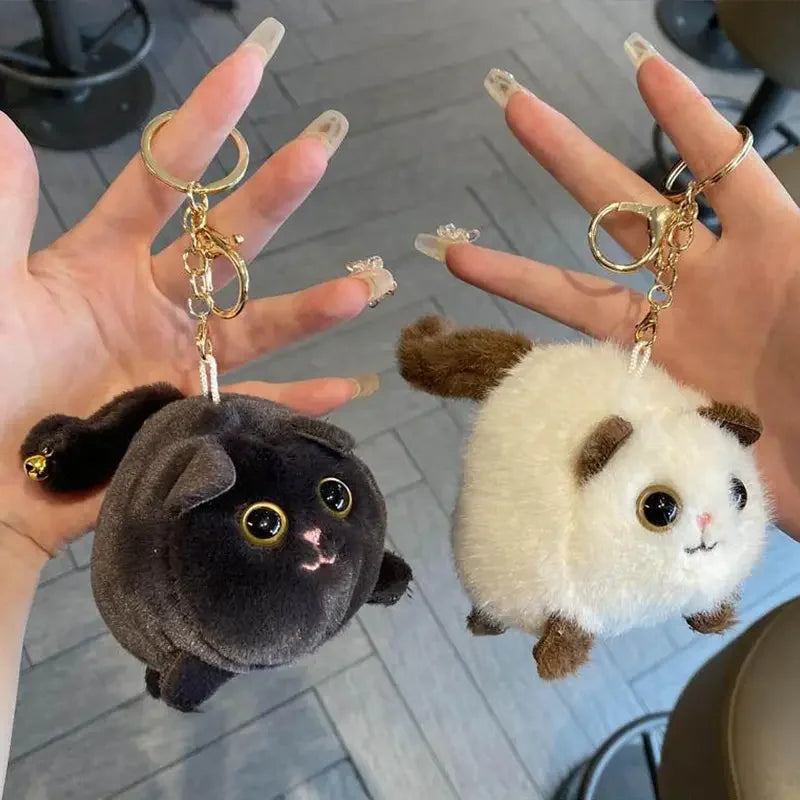 HOT Custom Personalized logo Key Chain Mini Clockwork Wagging Tail Little Cat White Rabbit Plush Toy Safe Plush Keychain