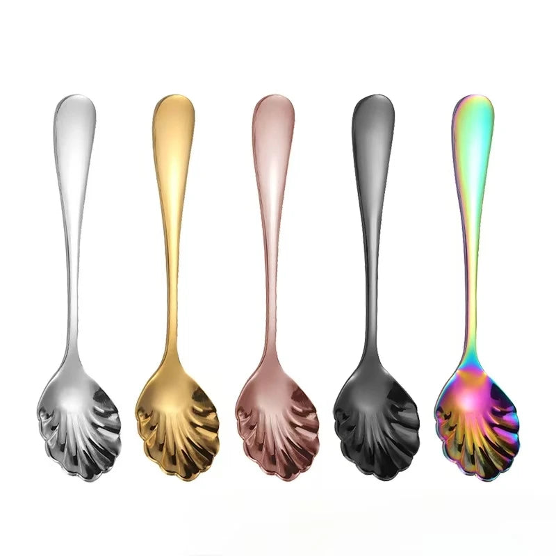 Silver Plated Mirror Polish Stainless Steel Tea & Measuring Spoons Shell-Shaped Wedding Cutlery Set for Home