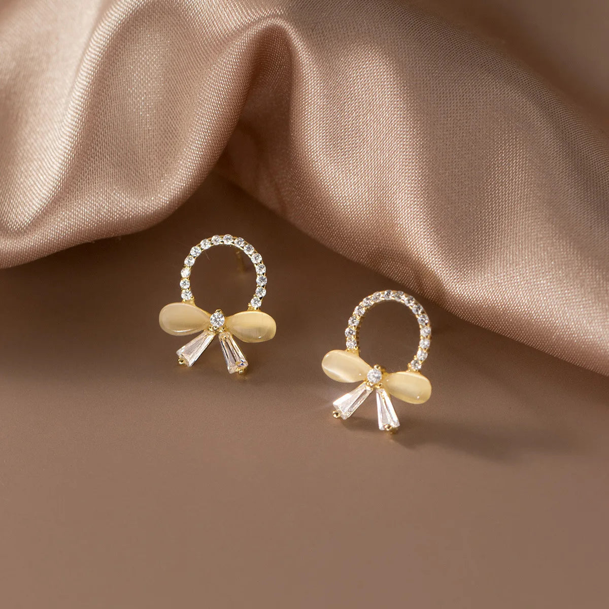Zirconia ribbon bow earrings 925 Sterling Silver custom jewelry supplier