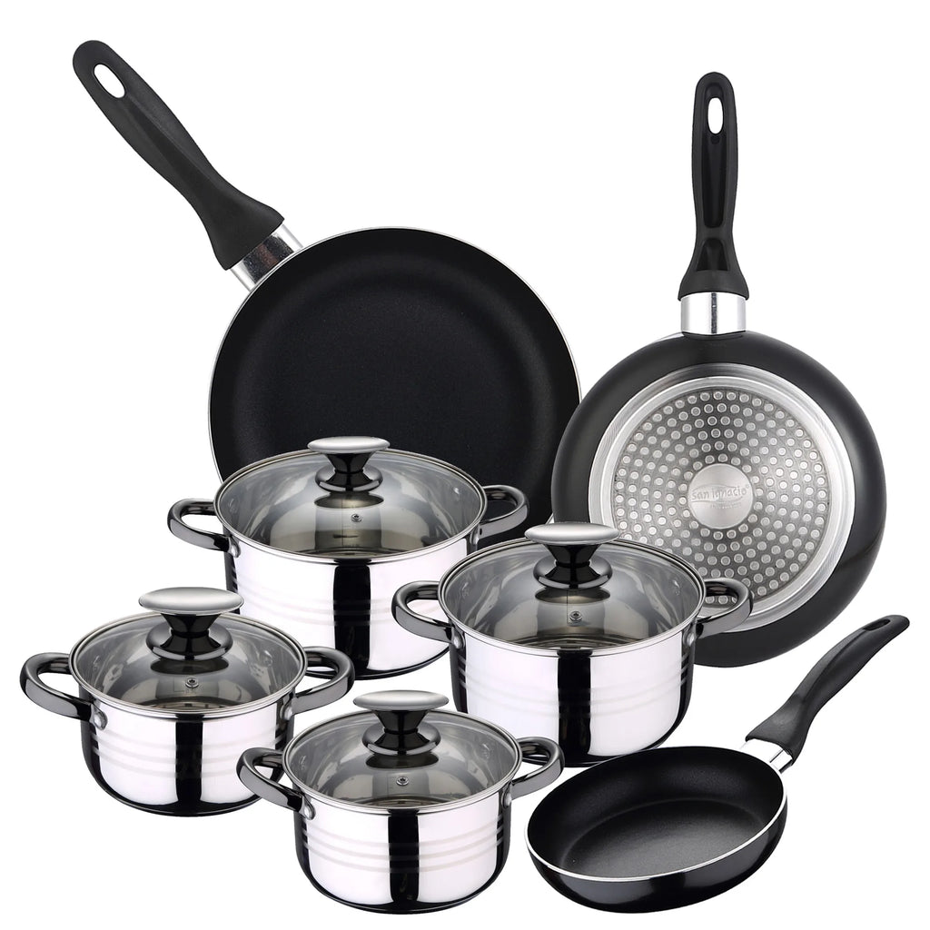 8-piece stainless steel cookware set + 3 frying pans