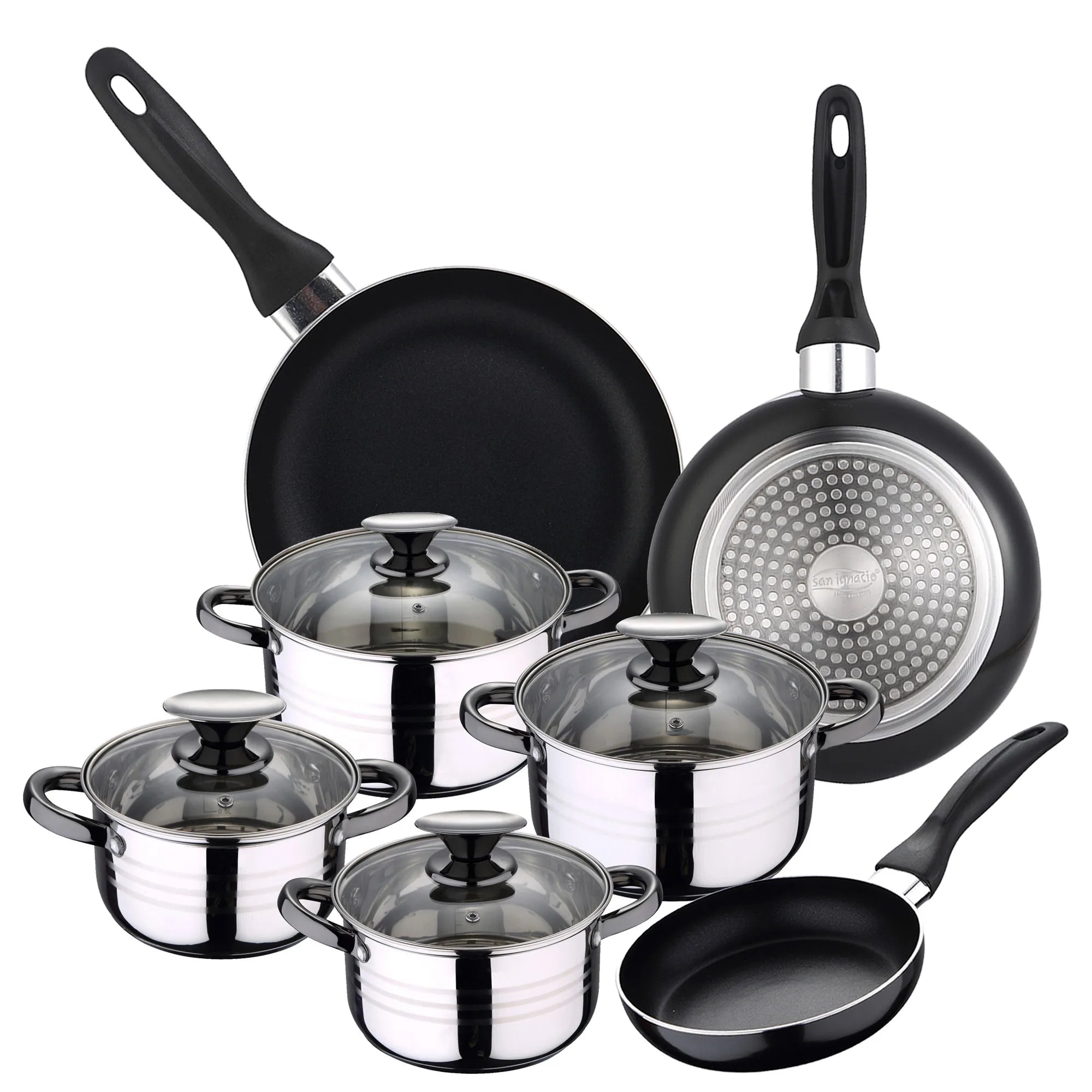 8-piece stainless steel cookware set + 3 frying pans