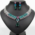 New Cubic Zirconia Big Water Drop Jewelry Sets for Women Elegant Blue and Pink Stones Necklace Earrings Wedding Accessory S-0053