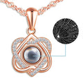 Double Hollow Heart 100 Languages I Love You Rose Gold 925 Sterling Silver Projection Necklace