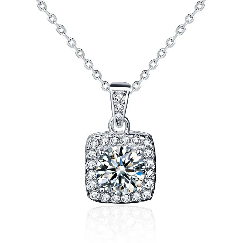 XMZ016 Popular 925 Sterling Silver Square Necklace Shiny Zircon Moissanite Geometric Shape Pendant Women Day Gift Fine Jewelry