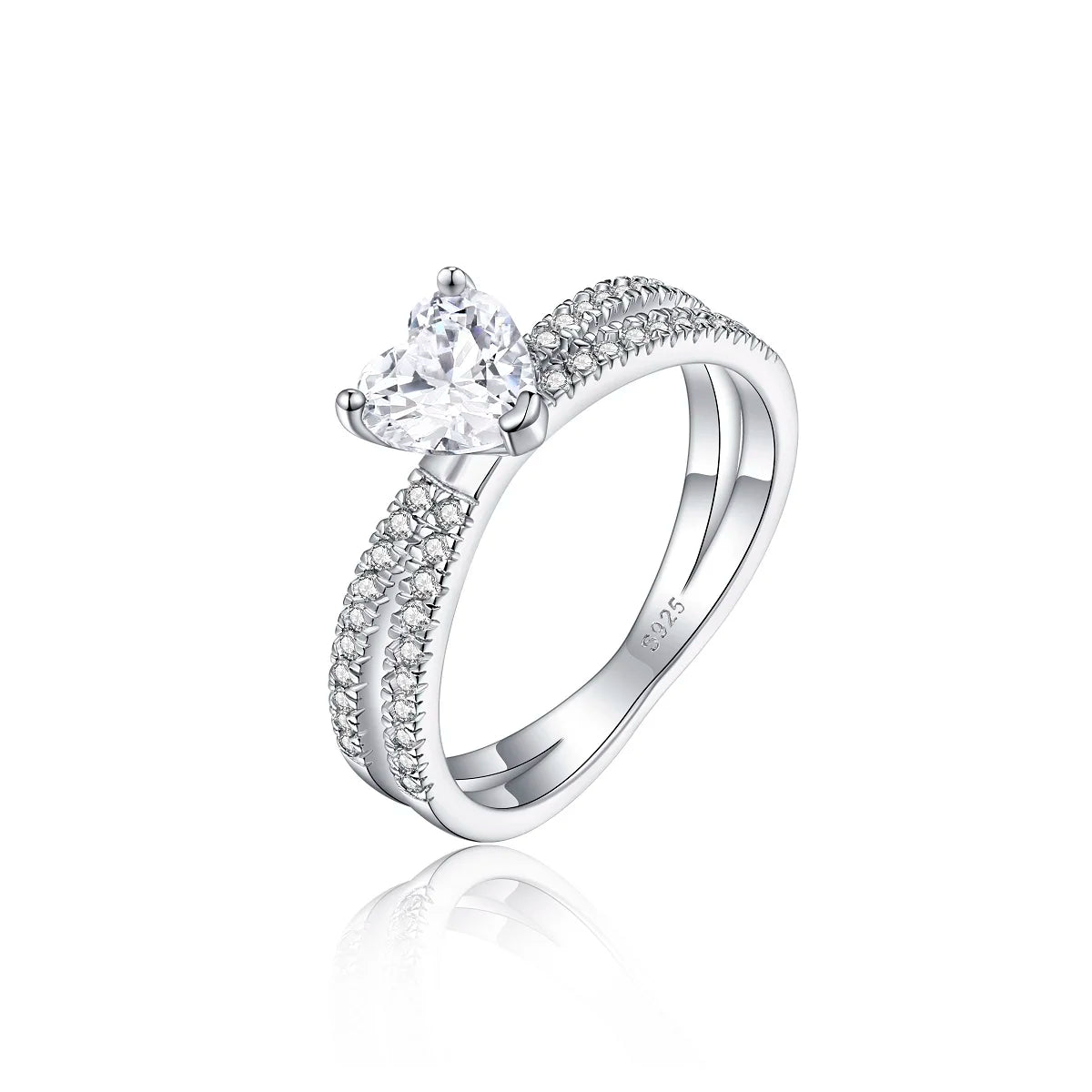 New Design Eternity Rings White Gold Plated 925 Sterling Silver Heart Cut Zircon Stones Fashion Jewelry Rings for Female