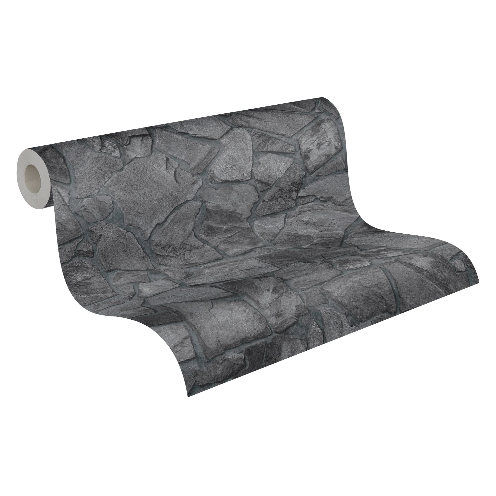 Made in Germany - Wallpaper rolls Stone Black Anthracite Grey - Non Woven Vinyl - Modern Wallpaper Stone Look - 1005 x 053 m