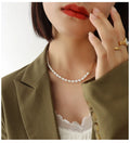 Aimgal Natural Freshwater Baroque Pearl Necklace 18K Gold Plated 316 Stainless Steel Clasp Chain Spliced