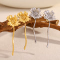 Dreamshow Vintage Jewelry Engraved Flower Stud Earrings for Women Gold Plated Stainless Steel Jewelry