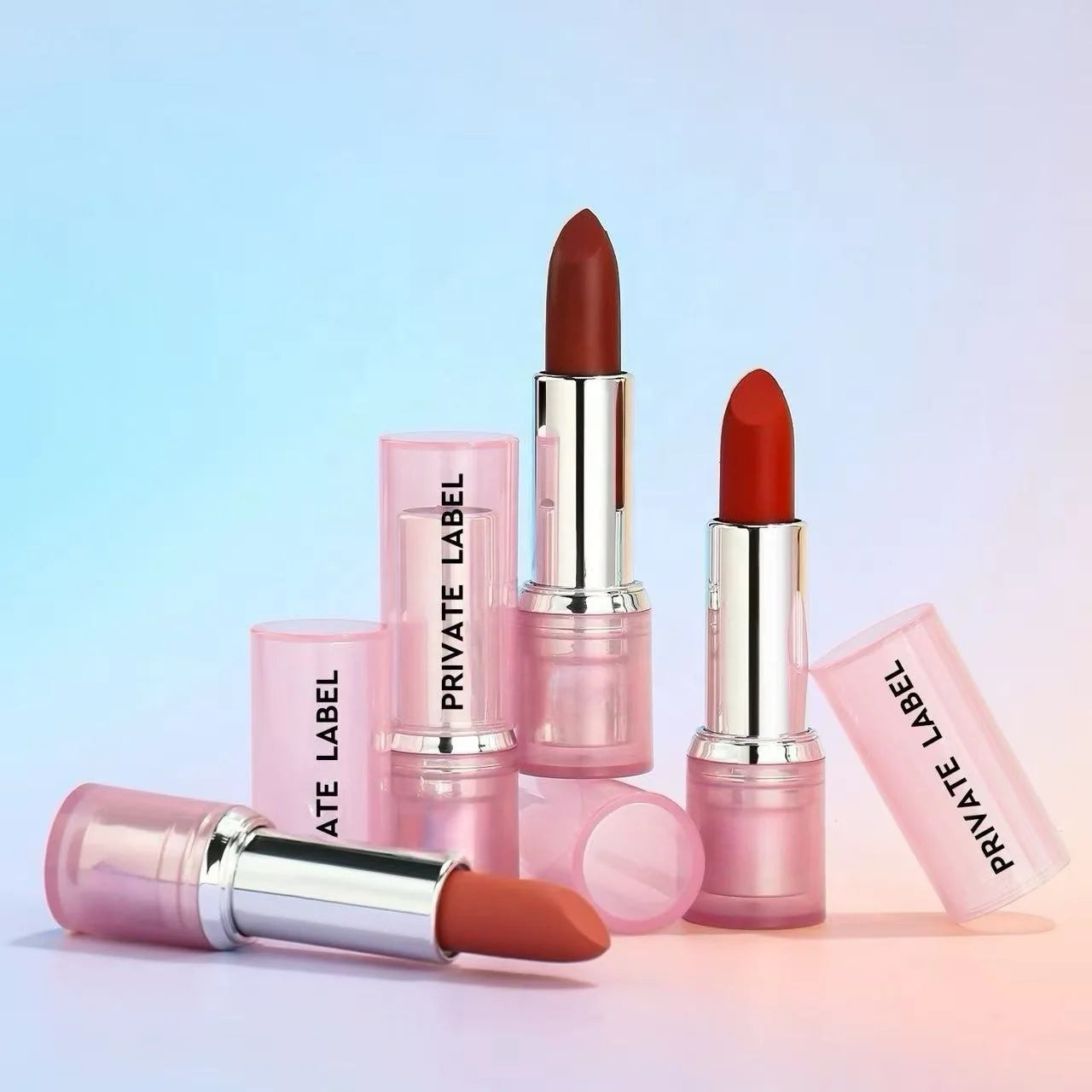 Wholesale Lipstick Pink Tube Soft Nude Berry Rose Long Lasting Satin Finish Luxurious Lipstick VE Collagen Infused Lip Balm
