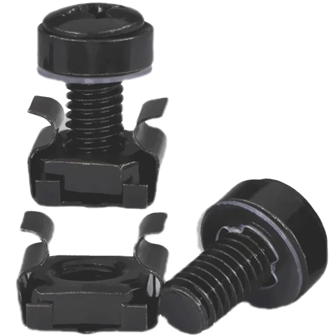 JSCREW Rack Mount Cage Nuts M6 Fixing Screws Set Server Cabinet Patch Panel Black Zinc Plated Hardware