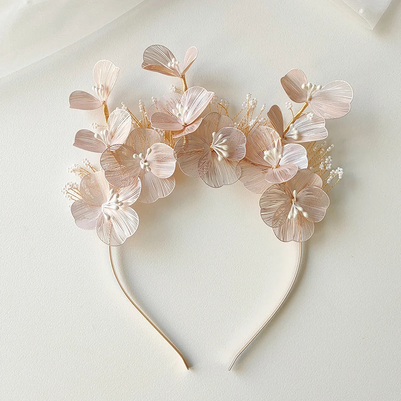 Japanese Korean Hot Sales Handmade Copper Wire Flower Headband Bridal Wedding Hair Accessories Headdress for Women Hairband